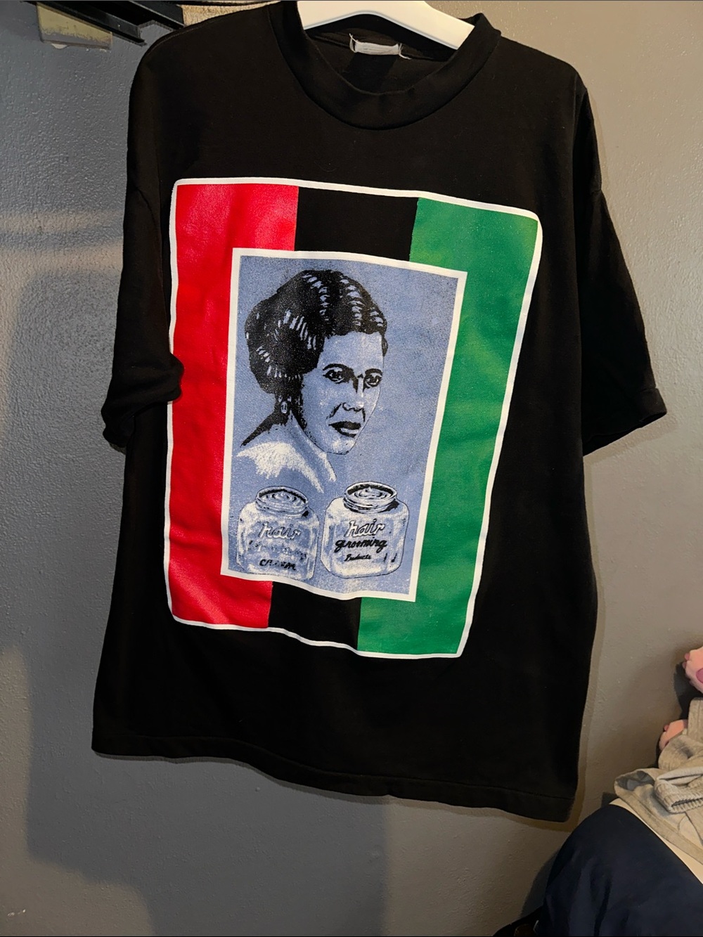 Expressions Black Tee with Red and Green Block Graphic vintage